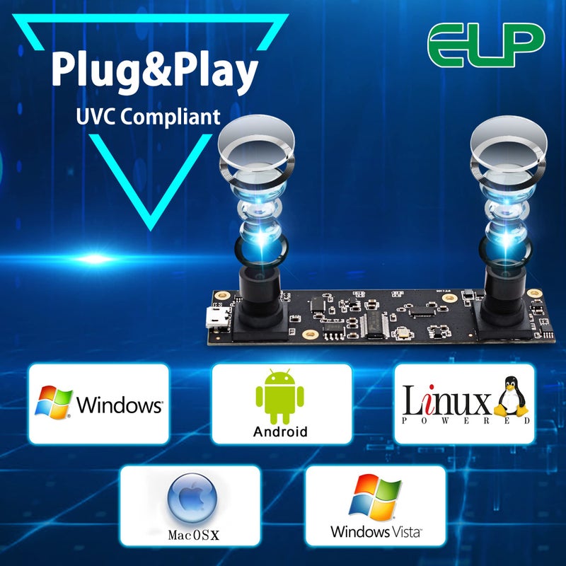 ELP 1080P Dual Lens USB Camera Module 3D Stereo PC Cameras for Computer Mini UVC USB2.0 Webcam Board M9 90Degree Lightburn_Camera AR0330 Binocular Webcamera Video Industrial USB Surveillance Cam - Image 4